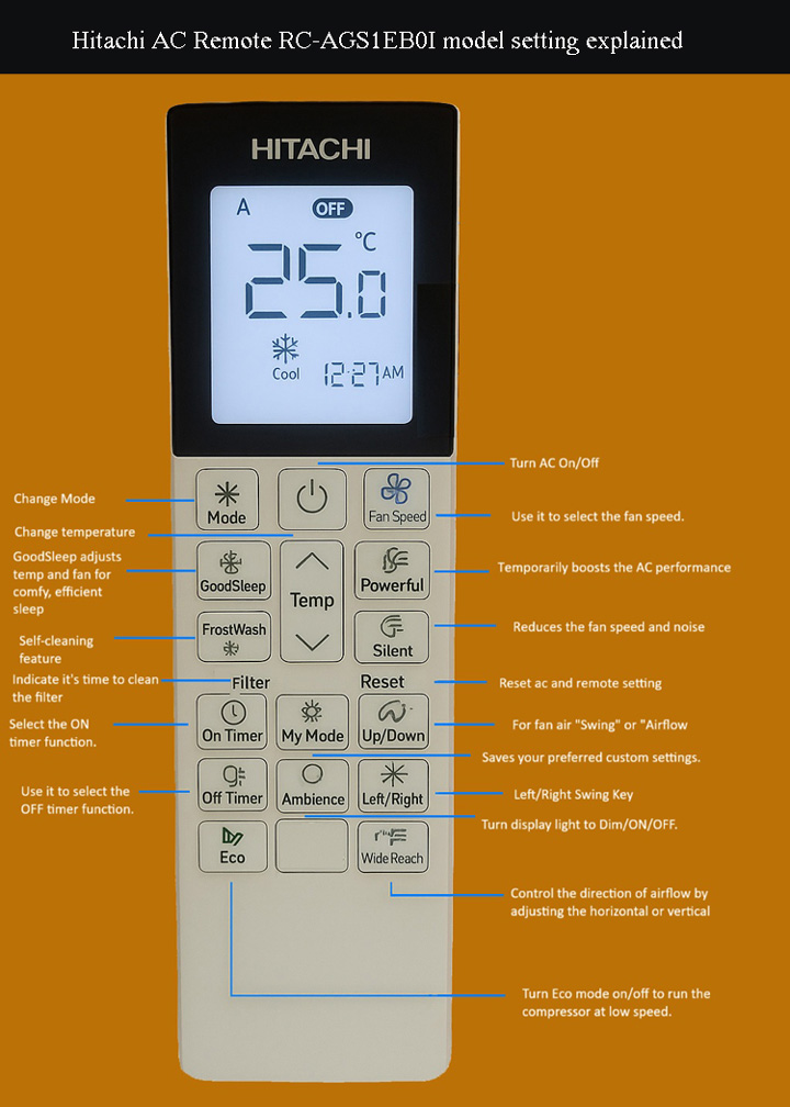 Hitachi AC Remote RC-AGS1EB0I settings